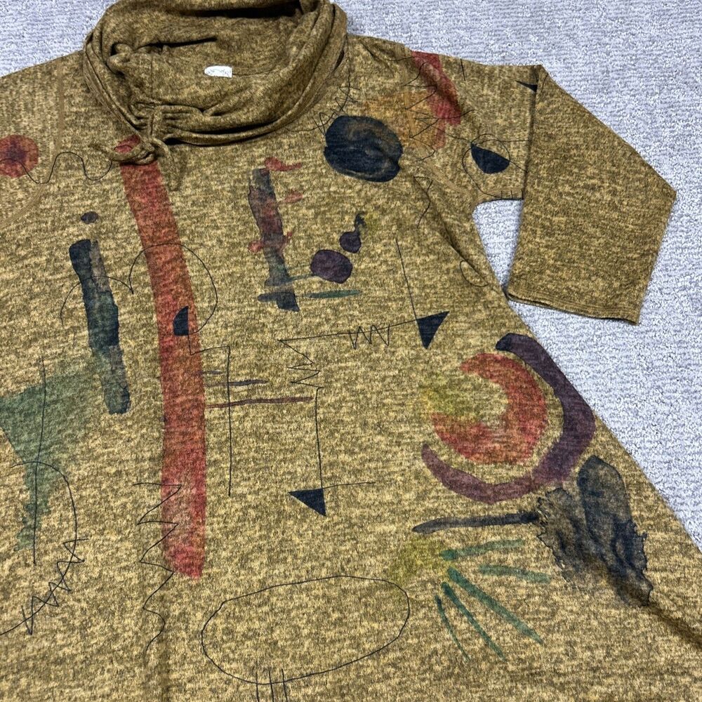 Et Lois Womens Large Blouse Tunic Top Artsy Soft Cozy Cowl Neck Stretch Gold - Picture 5 of 6